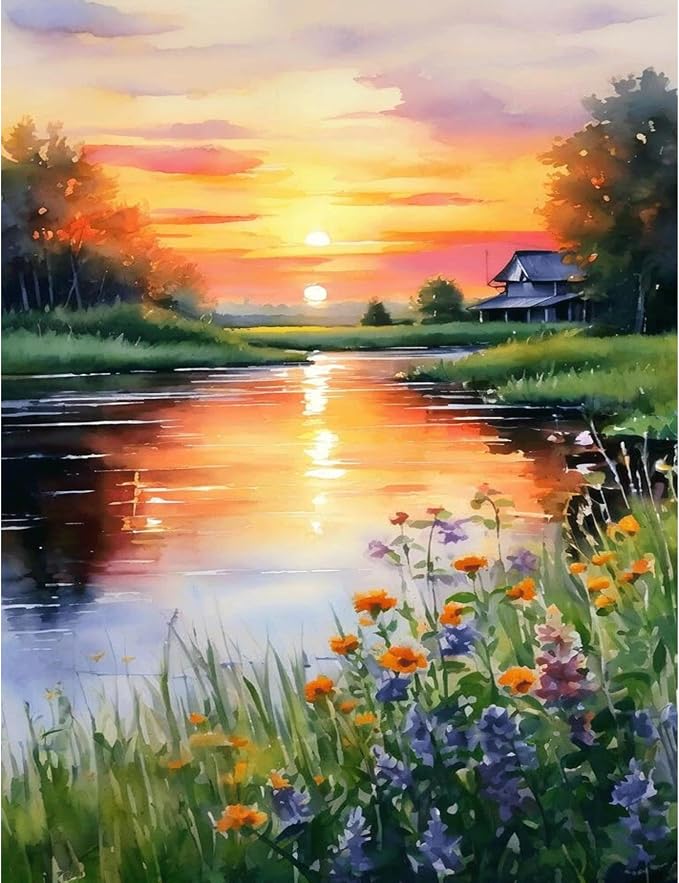 Yunruily Paint by Numbers Kits for Adults - Landscape Paint by Numbers for Adults Canvas,Sunset Paint by Number Adult for Gifts Home Wall Decor 16x20inch