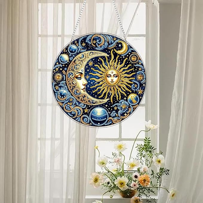 RYMILIE Hanging Diamond Art Kits for Adults Sun and Moon 8x8inch
