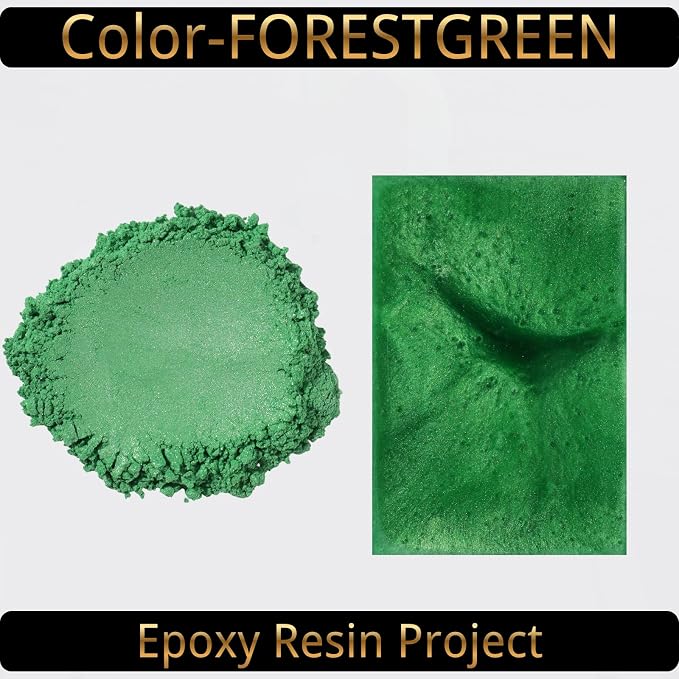 Mica Powder, ForestGreen, 240g with Scoop, Complies with ASTM D-4236 | For Epoxy Resin, Soap, Bath Bomb, Candle| Safety Material| Odorless| Brilliant Colors