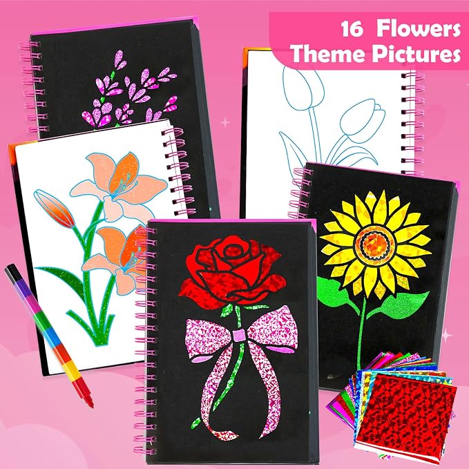 FUNNYB&G Foil Art Craft Kit for Kids, Sparkly Birthday Gift Toy for Girls | No Mess, Kids Ages 4-10 Create Sparkling Artwork, A Creative Gift for Birthdays, Holidays, Travel Activities,Screen-Free Fun