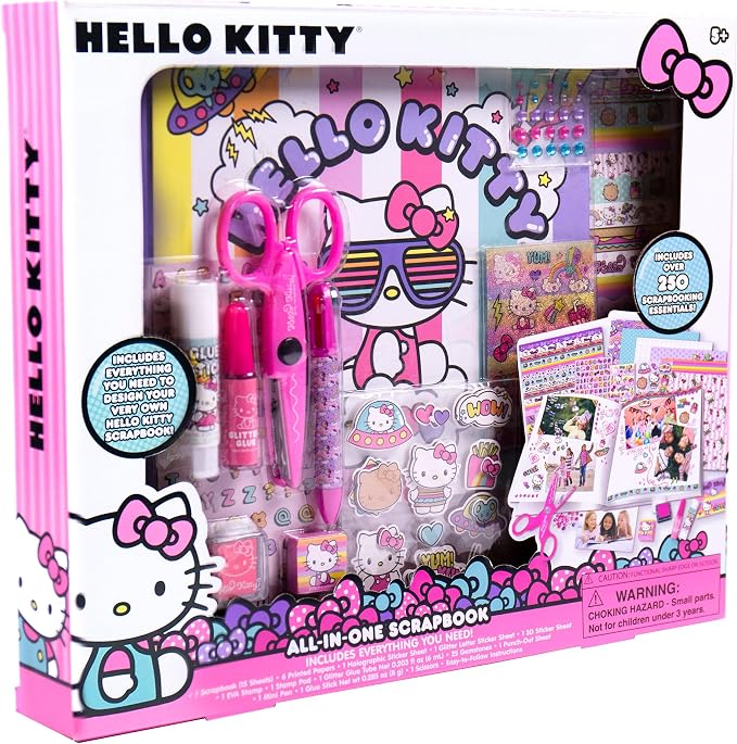 Hello Kitty All-in-One DIY , Design Your Own Scrapbook with Over 250 Essentials, Great Hello Kitty Toys for Weekend Activity, Photo & Keepsake Album for Kids Ages 5, 6, 7, 8, 9, Small, Multicolor
