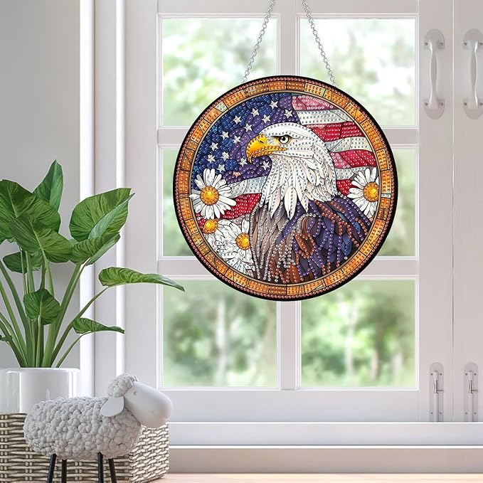 SKRYUIE Eagle Hanging Pearl Diamond Art Kits for Adults Suncatcher A21 | Special Shaped Crystal DIY Hanging Diamond Painting Kit, Gift for Mother Spring Summer Window Wreath Decor 7.48 x 7.32 Inch