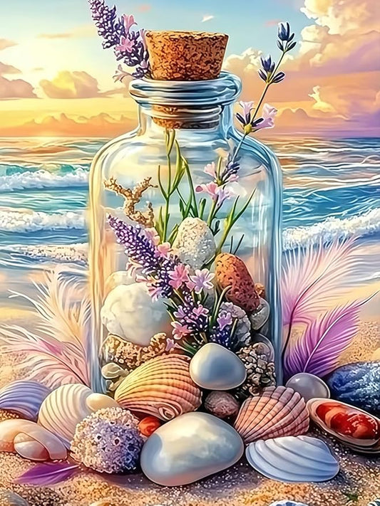 5D Beach Seashell Bottle Diamond Art kits for Adults Beginners 12x16 Inch | Diamond Painting Kit DIY Full Round Drill Paint by Diamonds Dot Gem Art for Adult, Home Wall Decor