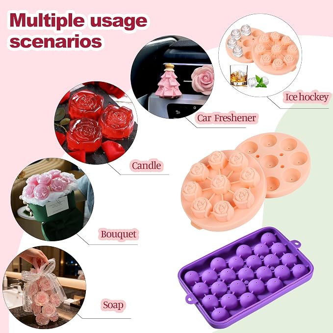 Soap Making Kit with 2 Silicone Molds (Grape & Rose), Gift Bags, Gift Tags, Ribbons & Jute Twine - 26 Pcs DIY Craft Set,Mold for Handmade Soap Making Gift - Idea for Adults & Crafters