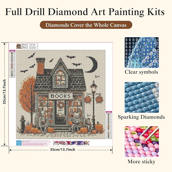 Halloween Bookstore Diamond Painting Kits for Adults,Book Diamond Art Kits
