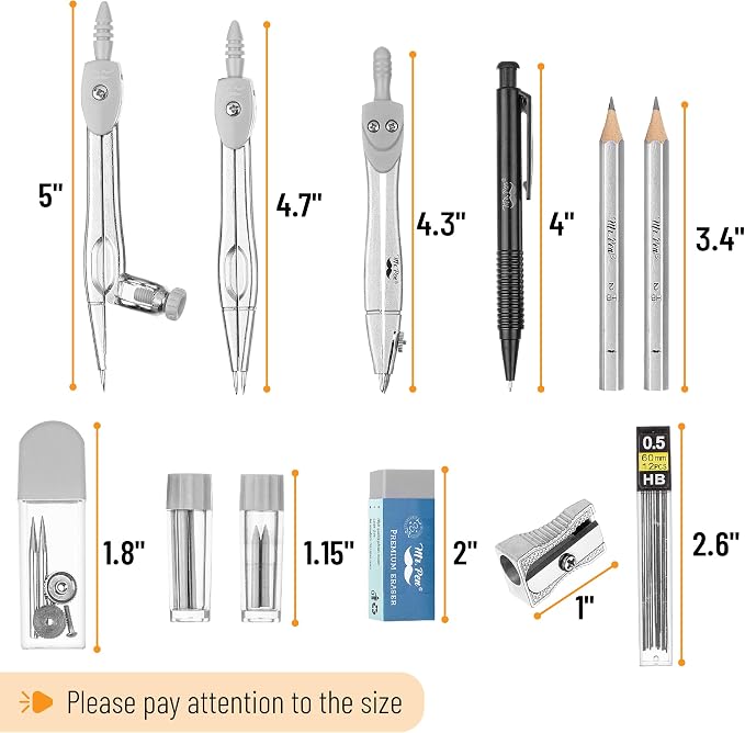 Mr. Pen- Geometry Set, 15 pcs, Light Grey, 6 Inch Swing Arm Protractor | Divider, Set Squares, Ruler, Compasses and Protractor