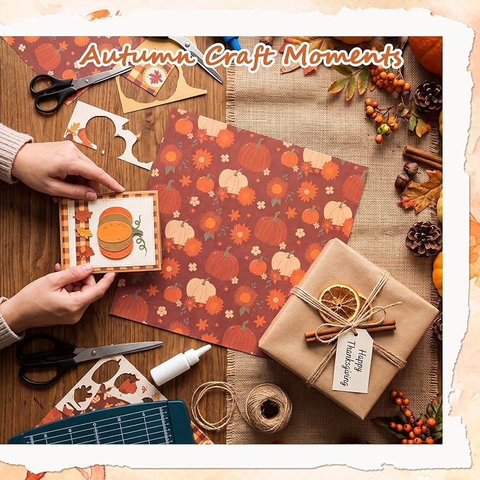 24 Sheets Fall Thanksgiving Scrapbook Paper Double-Sided, 11.4×11.4 Inch