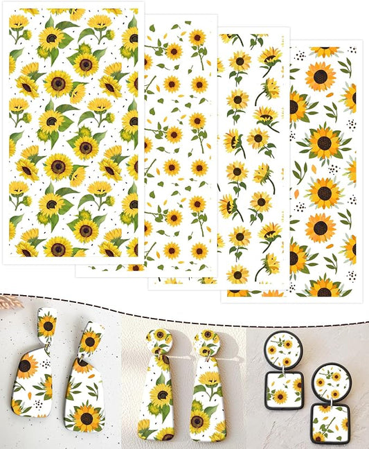 Puocaon Polymer Clay Transfer Paper - 20 Pcs Sunflower Water Transfer Paper for Polymer Clay, Floral Transfer Paper for Polymer Clay Earrings, Polymer Clay Transfer Sheets for Flower Clay Jewelry