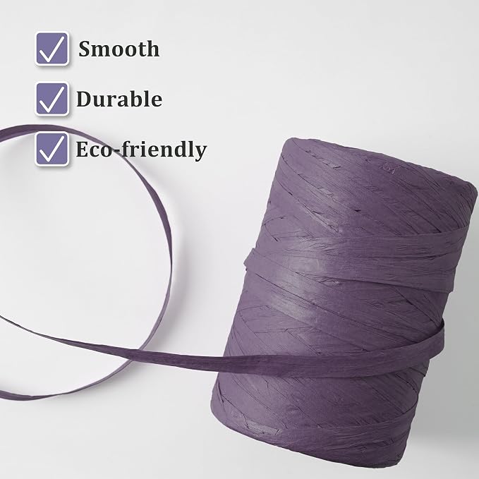 Raffia Ribbon Yarn for Crafts - Raffia Grass Twine for Gift Wrapping, DIY Decoration, Blinds & More | Matte String Paper Rope - 1/4'' Wide, 109 Yards, Purple