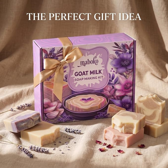 Goat Milk Soap Making Kit for Adults & Beginners – Complete DIY Set with 2lb Soap Base, 6 Scents, Molds & Gift Boxes – Easy, Fun & Creative Craft Gift