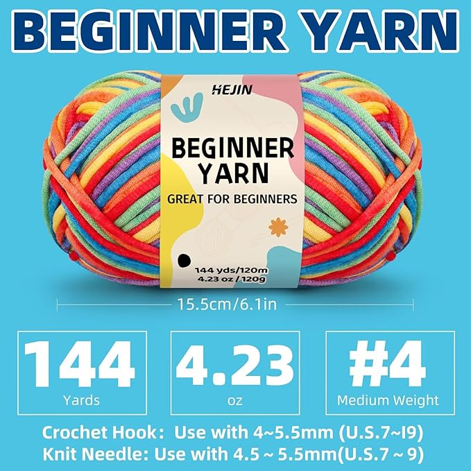 120g Fruit Yarn for Crocheting and Knitting; Rainbow Yarn for Beginners with Easy-to-See Stitches;Worsted-Weight Medium #4 for Beginners Crochet Kit Making