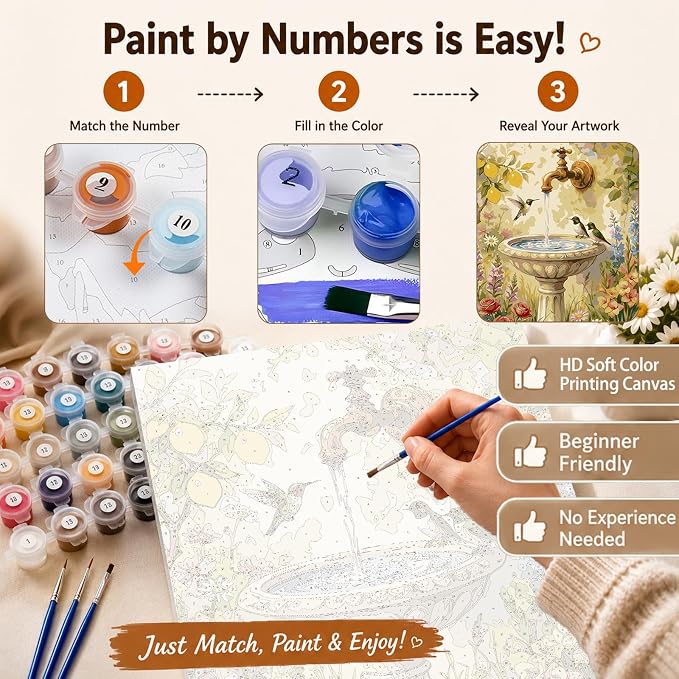 AUKELHJ Paint by Numbers Kit for Adults, Garden Hummingbird, 16X20 Inch | Paint by Number for Adults, Beginner Friendly, High-Definition Color Canvas, Stress Relief, Home Decor, Gifts, Unframed