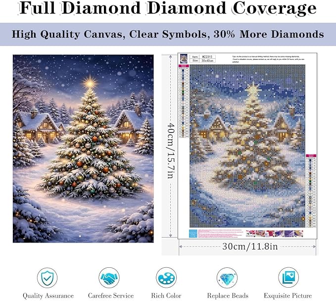 HHMATITS Christmas Tree Diamond Art Kits for Adults 12x16 Inch