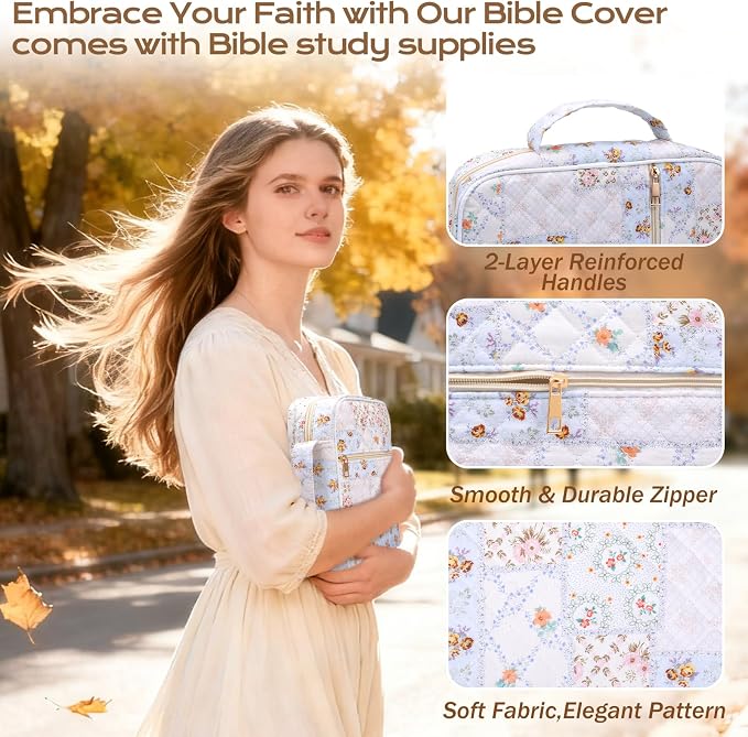 XKDOUS Bible Cover Case for Women Bible Bag Journaling Kit w/Study Supplies