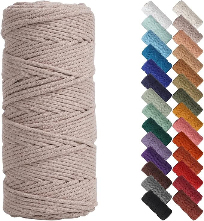 NOANTA Pink Gray Macrame Cord 3mm x 109yards, Cotton Rope Macrame Yarn | Macrame Rope Supplies, 3 Strand Twisted Cotton Yarn String, Cotton Cord for Wall Hanging, Plant Hangers, Crafts, Knitting