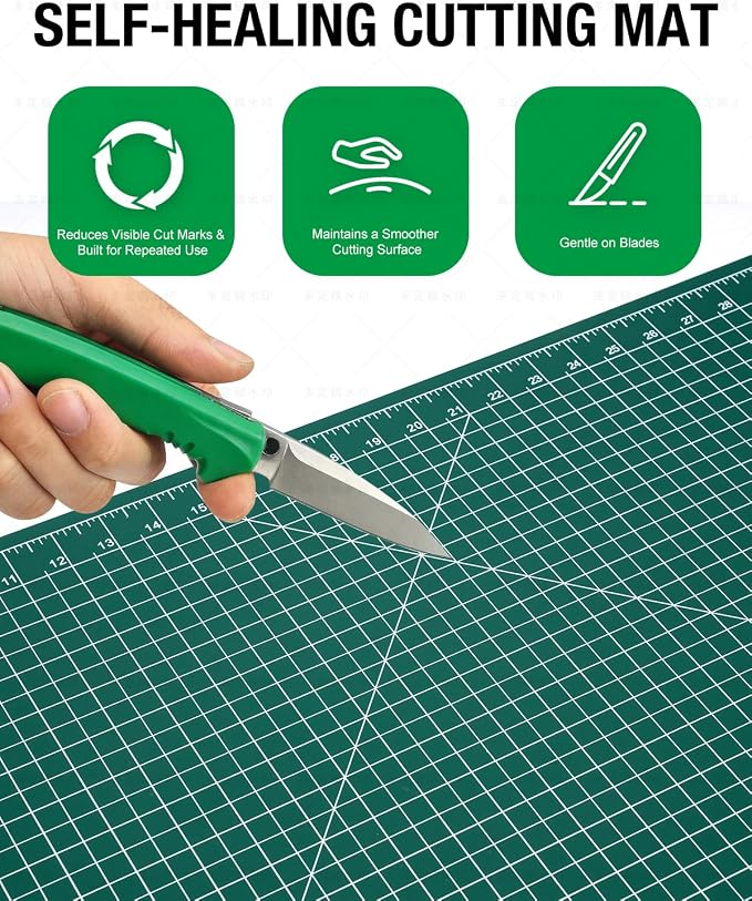 Self Healing Cutting Mat, 35" × 15", Double-Sided Rotary Cutting Mat for Sewing, Quilting, Scrapbooking & Craft, Large Craft Cutting Board for Hobby Use, Green