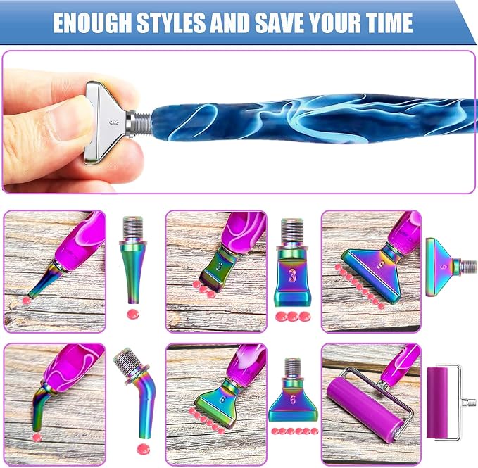 Diamond Art Pens Tools Diamond Painting Pen Accessories Kits with Screw Metal Tip Roller Drill Bead Dot Pens for Art Craft Nail (Blue Pen Silver 6)