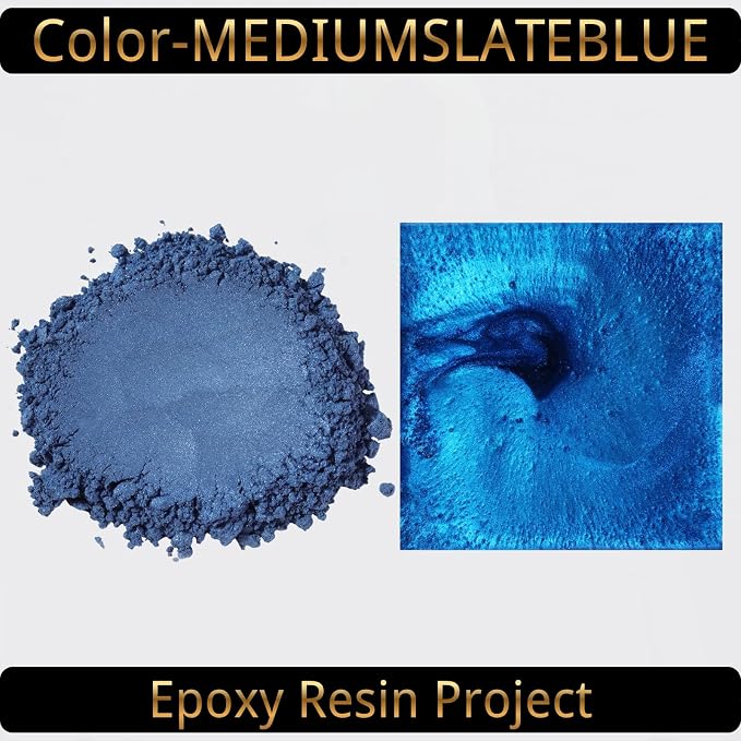 Mica Powder, Mediumslateblue, 240g with Scoop, Complies with ASTM D-4236 | For Epoxy Resin, Soap, Bath Bomb, Candle| Safety Material| Odorless| Brilliant Colors
