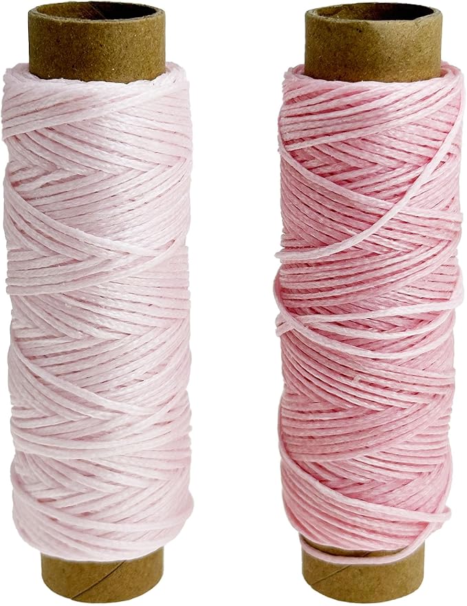 2 PCS Leather Sewing Waxed Thread, Each of 33 Yards 150D Sewing Thread Cord for Leather Craft DIY Supplies, Shoes Repairing, Pink and Light Pink