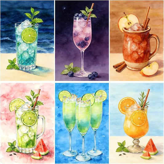 DOTSOPS 5D 6 Pcs Juice Diamond Painting Kits for Adults Diamond Art Kits | Crafts DIY Round Full Drill Painting,Gem Art for Beginner,Home Wall Decor Gift 11.8 x 15.7 Inches