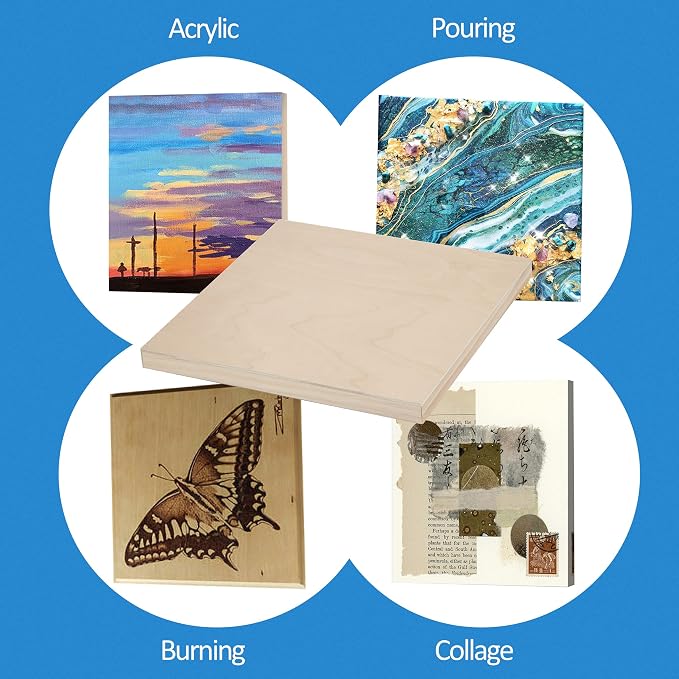 Falling in Art 4 Pack 10x10’’ Unfinished Birch Wood Panels Kit for Painting | Studio 3/4’’ Deep Wooden Canvas, Cradle Boards for Acrylic Pouring, Art, Crafts, Epoxy Resin, Laser Engraving Cutting