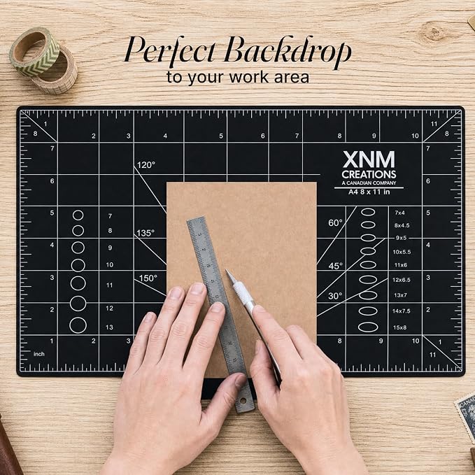 XNM Premium Self Healing Cutting Mat - 8 Inches by 11 inches - A4, 3 Layer Quality PVC Construction - Dual Sided, Imperial and Metric Grid Lines - Perfect for Cutting, Sewing, and Crafts