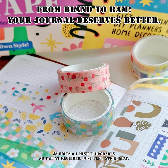 Washi Tape Set (38 Rolls) - Floral Scrapbooking Supplies Kit with Ephemera & Stickers for Junk Journal, Bible Study, Bullet Journaling Craft Projects