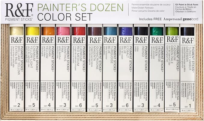 R&F Handmade Paints - Professional Oil Pigment Stick, Painters Dozen, Set of 12 Colors