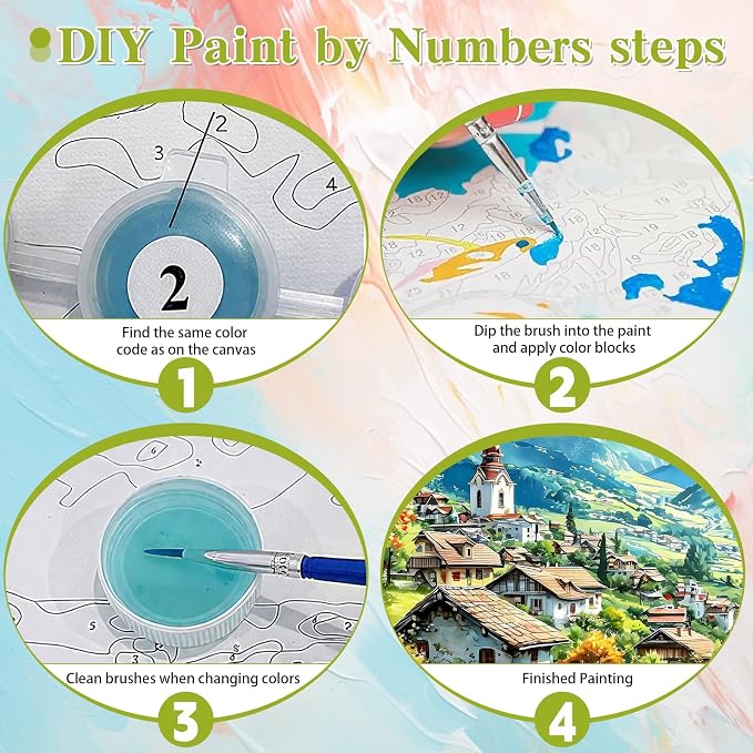 Ycydilirab Landscape Paint by Numbers for Adults-Paint by Number Scenery,DIY Acrylic Paint by Numbers Kits on Canvas Village Drawing Colorful Paintworks Artwork for Adults Beginner 16x20inch