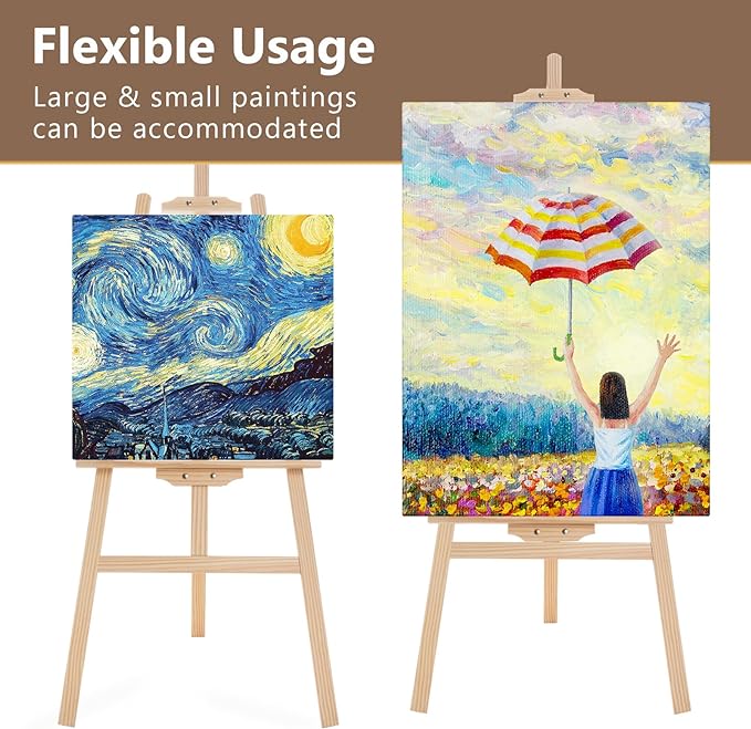 Falling in Art Adjustable Wooden Easel Stand for Painting&Display, Natural | Folding Art Easel for Display, Drawing, Wedding Sign and Poster, Suitable for Kids and Adults, Holds Up to 42"