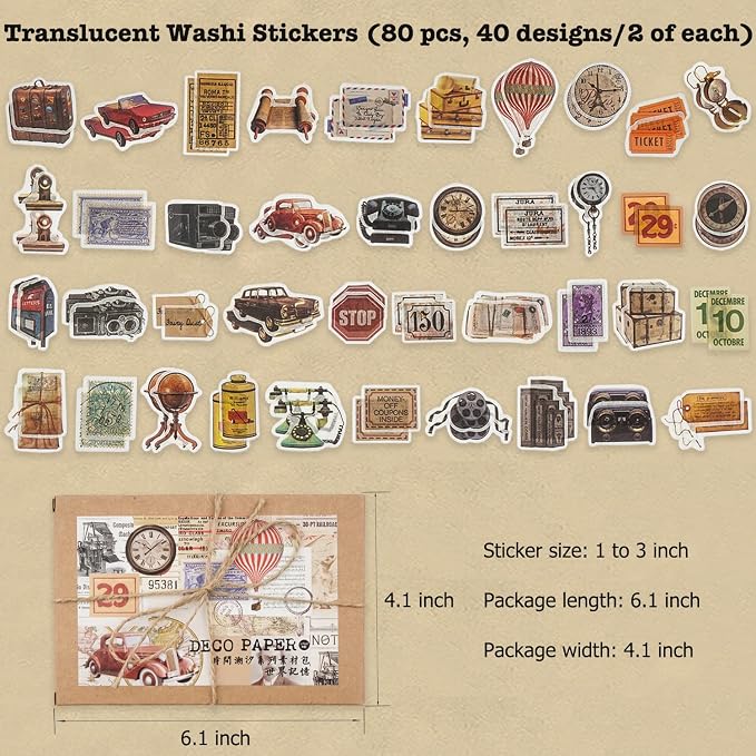Knaid 200 Pieces Vintage Ephemera Pack Decoupage Paper Junk Journal Kit Scrapbook Planner Sticker Supplies for Art Journaling Bullet Journals Collage Notebooks Album Crafter Gifts (World Memory)