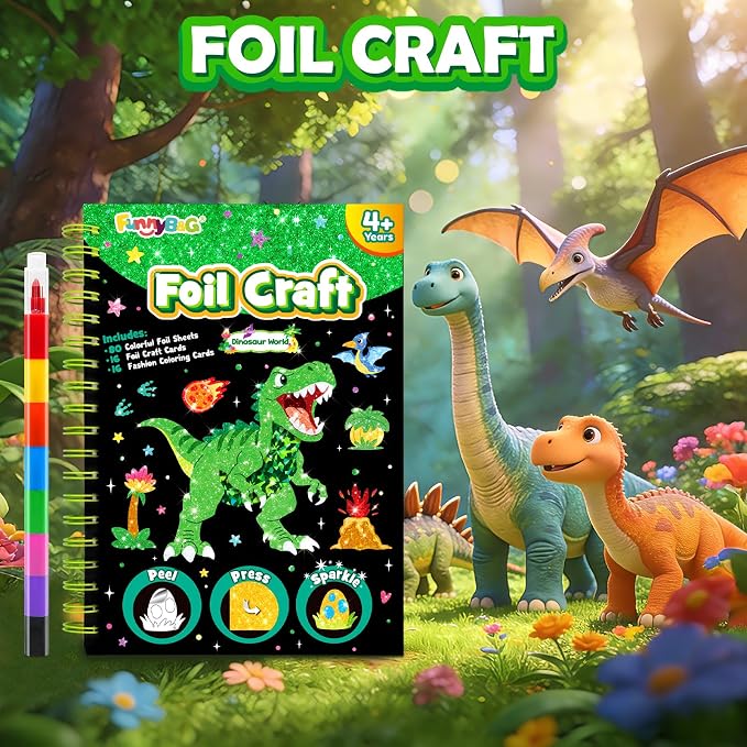 FUNNYB&G Foil Art Craft Kit for Kids, Sparkly Birthday Gift Toy for Kids | No Mess, Kids Ages 4-10 Create Sparkling Artwork, A Creative Gift for Birthdays, Holidays, Travel Activities,Screen-Free Fun