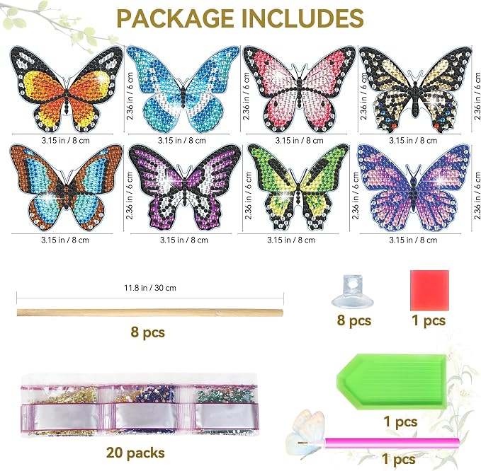 Vcekract 8Pcs Butterfly Diamond Art Kits for Adults, DIY Garden Decor