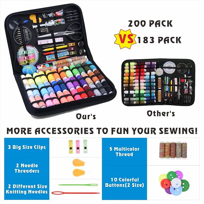 INSCRAFT Sewing Kit, 200 Premium Sewing Supplies, 41 XL Thread Spools, Suitable for Traveller, Adults, Beginner, Emergency, DIY and Home by INSCRAFT