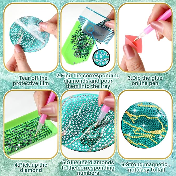 Zonon 12 Diamond Art Fridge Magnets, Teal Marble Refrigerator Magnet | Boho Decorative for Kitchen Whiteboard Locker Office, Housewarming Gift, Teal Marble Resin Painting Craft Style