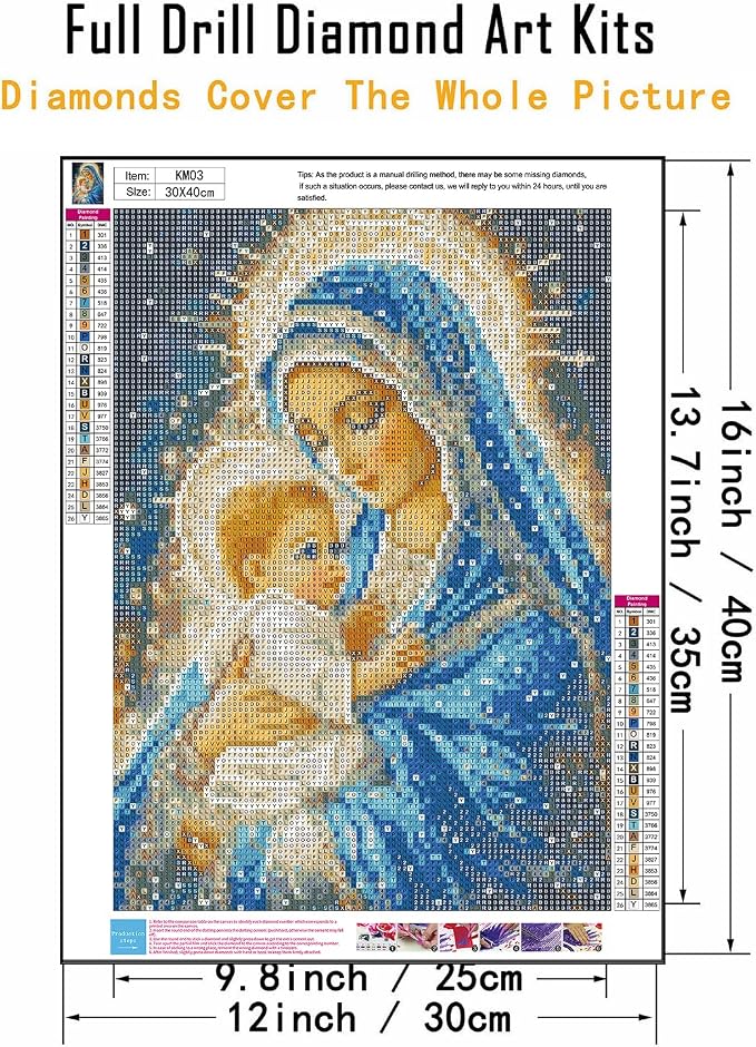 CHWGLFGG 5D Virgin Mary Diamond Art Kits for Adults Beginners 12x16in | Diamond Painting Kits DIY Full Round Drill Paint by Diamonds Dot Gem Art for Adults, Home Wall Decor