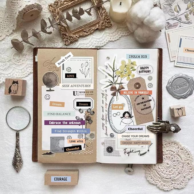 PRSTINCOL 2370 Pcs Word Stickers for Journaling,40 Sheets Quote Stickers Gold Foil Small Talk Stickers for Junk Journal Craft,Scrapbooking Supplies Making