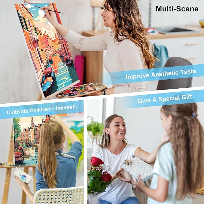 Offito 6 Pack Paint by Numbers Kit for Adults, Travel Cityscape, 8x12 Inch | Acrylic Vintage Number Painting Set, DIY Canvas Art Craft Kit for Beginner, Home Decor, Stress Relief Relaxing Hobby Gift