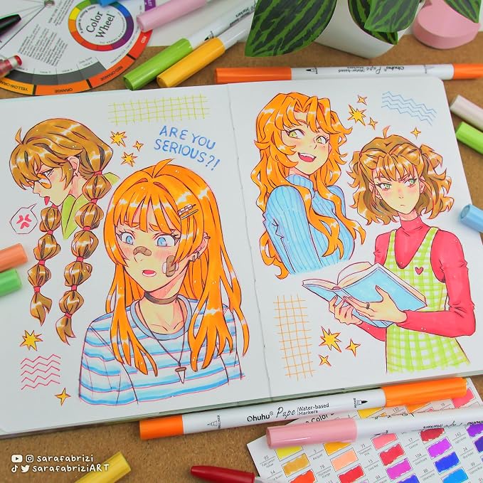 Ohuhu Adult Coloring Book Markers Paper-friendly Water-Based 60 Colors-Pupe