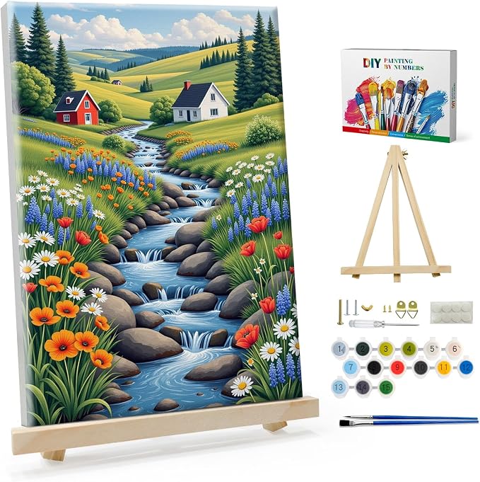 SparkGlow Framed Paint by Numbers Kit for Adults Landscape, 8×12 Inch | Premium Canvas, Include Easel, Number Painting for Gift, Home Decoration, Relaxing and Joyful, DIY Acrylic Oil Painting