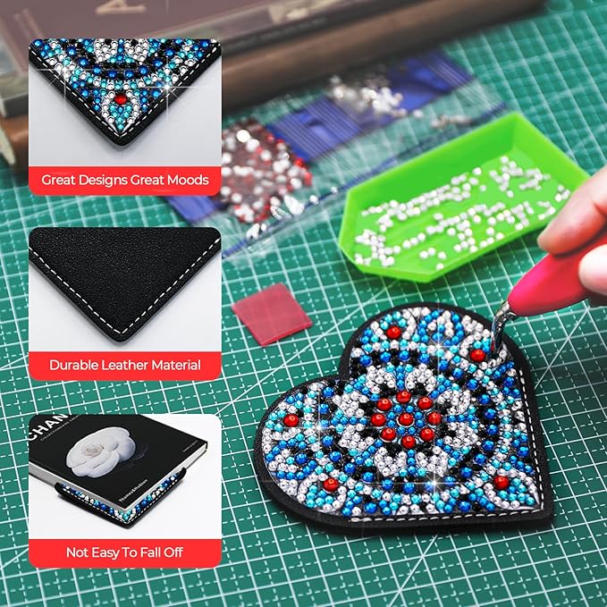 8 PC Diamond Art Painting Bookmark for Adult Craft Gem Bedazzling Kit Women | Bead Art Leather Book Mark Christmas Craft Making Kit Rhinestone Pearl Art DIY Paint by Dots Book Lover Gift Black Heart