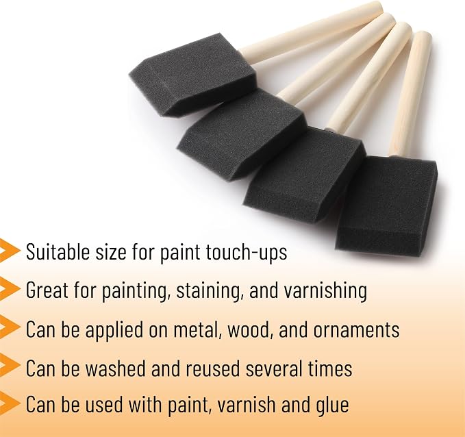 Bates- Foam Paint Brushes, 2 Inch, 75 Pack, Black Foam Brushes for Painting with Lightweight Wooden Handles