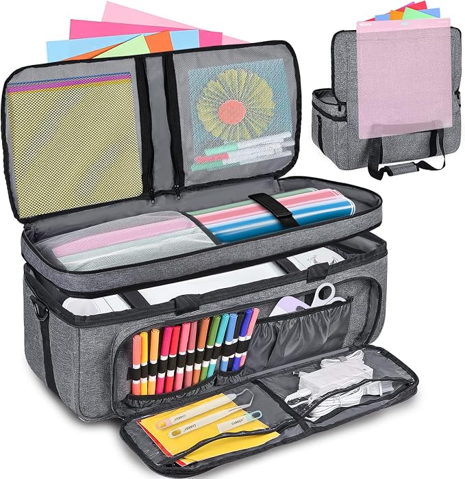 Double Layer Carrying Case with Cutting Mat Pocket & Accessories Storage