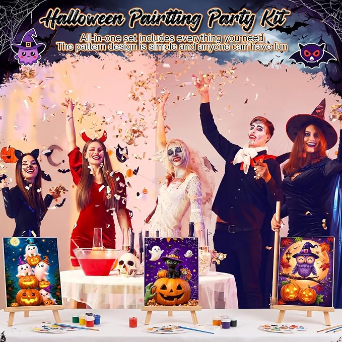 Harloon 36 Pcs Halloween Pre Drawn CanvasH,Cute Halloween