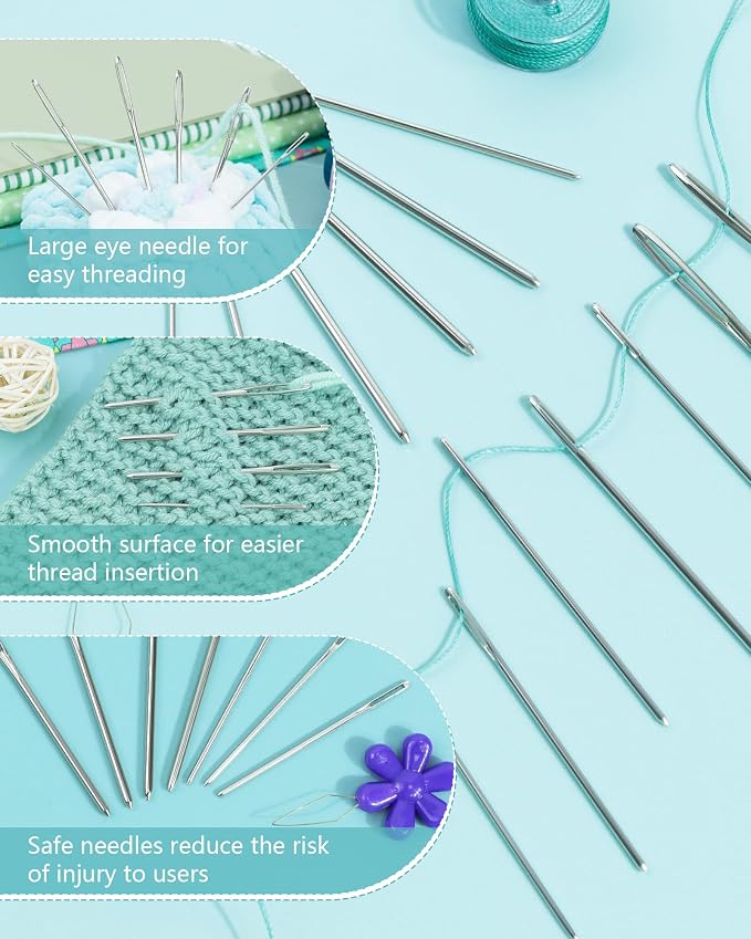 FIVEIZERO 80 PCS Large-Eye Blunt Needles,8 Sizes Stainless Steel Yarn Knitting Needles,Sewing Needles,Crafting Knitting Weaving Stringing Needleswith Threaders for Finishing Off Crochet Projects CJ