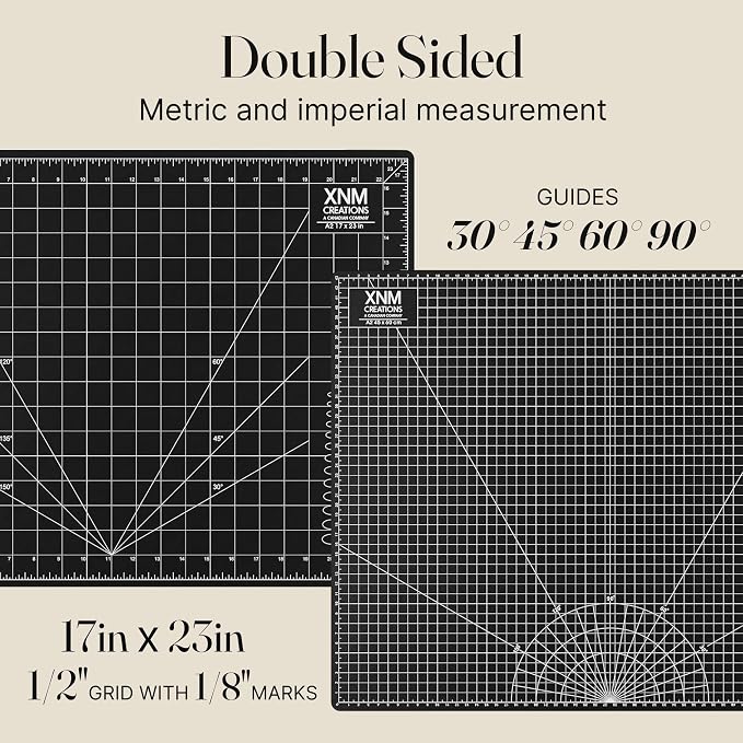 XNM Premium Self Healing Cutting Mat - 18 Inches by 24 inches - A2, 3 Layer Quality PVC Construction - Dual Sided, Imperial and Metric Grid Lines - Perfect for Cutting, Sewing, and Crafts