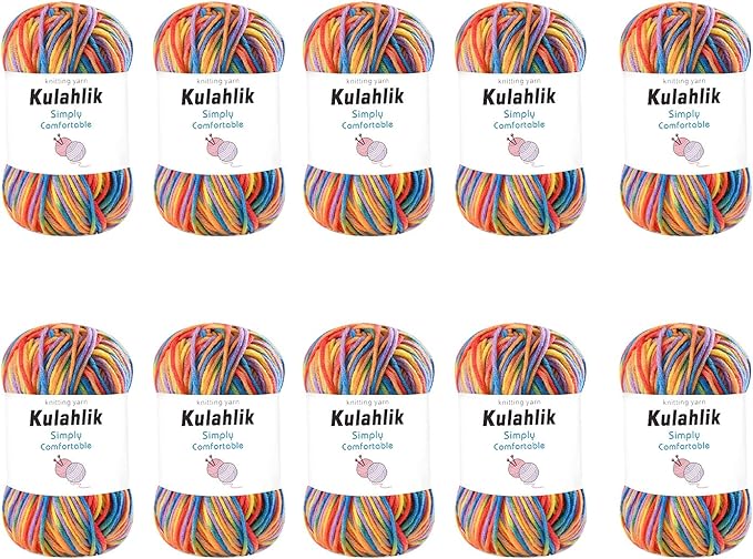 500g(10x50g) Acrylic Yarn for Crocheting and Knitting, Colorful Gradient Yarn Thread, 10 Rolls Skeins, Multicolor Hilo Acrílico, Perfect for DIY Crafts Project