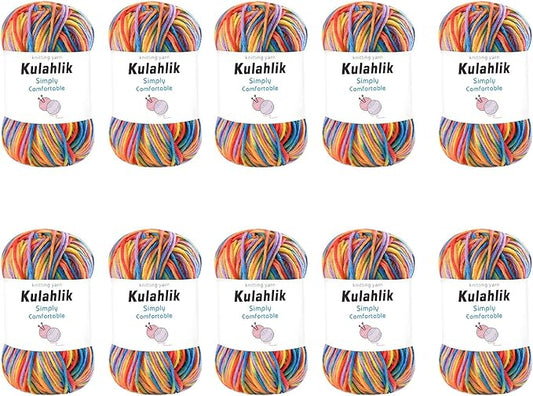 500g(10x50g) Acrylic Yarn for Crocheting and Knitting, Colorful Gradient Yarn Thread, 10 Rolls Skeins, Multicolor Hilo Acrílico, Perfect for DIY Crafts Project