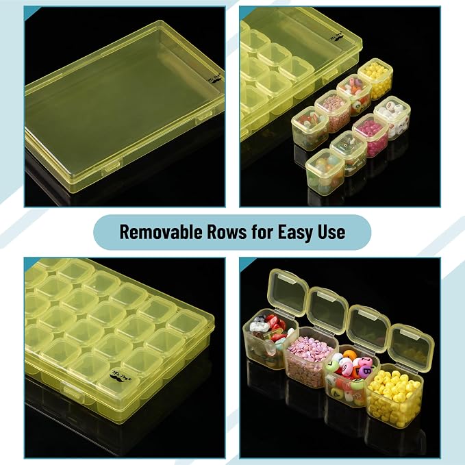 Mr. Pen- Bead Storage Containers, 28 Grids, 2 Pack, Transparent Yellow | 160 pcs Label Stickers, Transparent, Small Bead Organizer Box, Diamond Art, Diamond Painting Organizer
