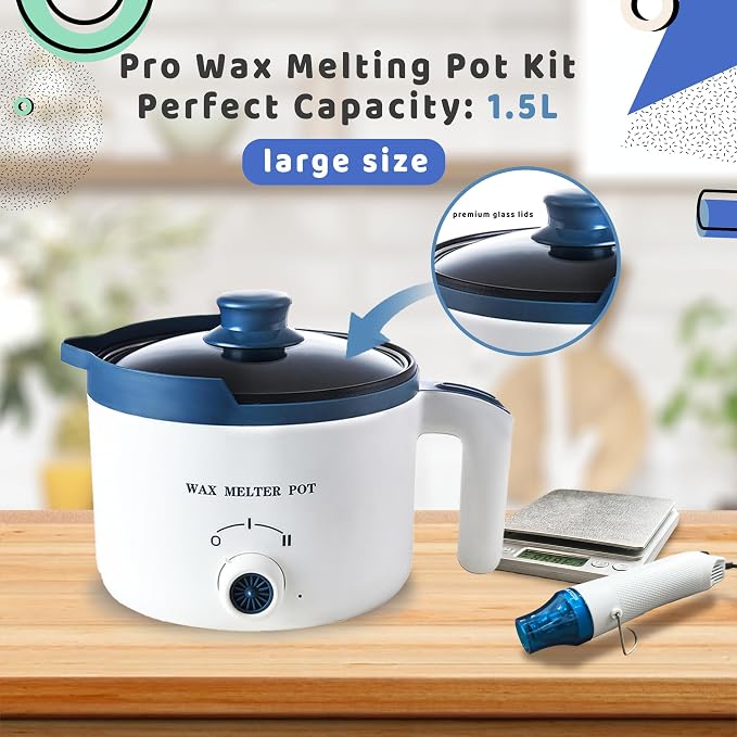Wax Melting Pot Kit with Digital Scale(No Battery), Heat Gun, Thermometer | Pro DIY Candle Making Pot Set Wax Melt Makers for Adults to Make Your Own Candles